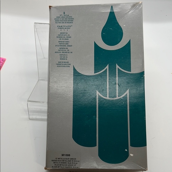PartyLite Metallic Blue 10” Taper Candles dinner candle, unscented new in box - Picture 2 of 4